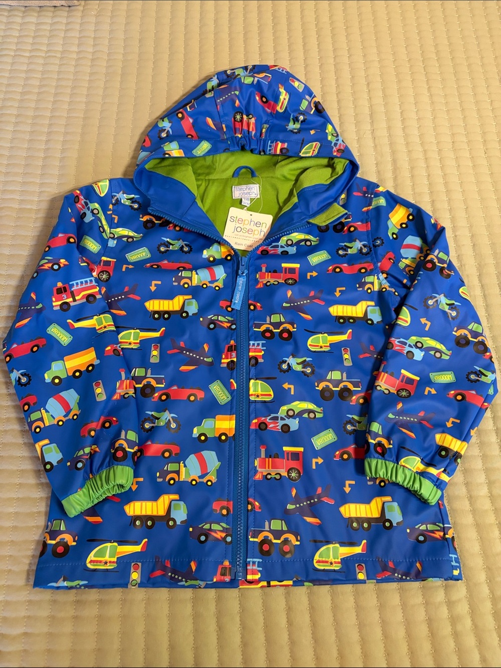 Stephen Joseph Blue Kids Hooded Jacket with Vehicle Print
